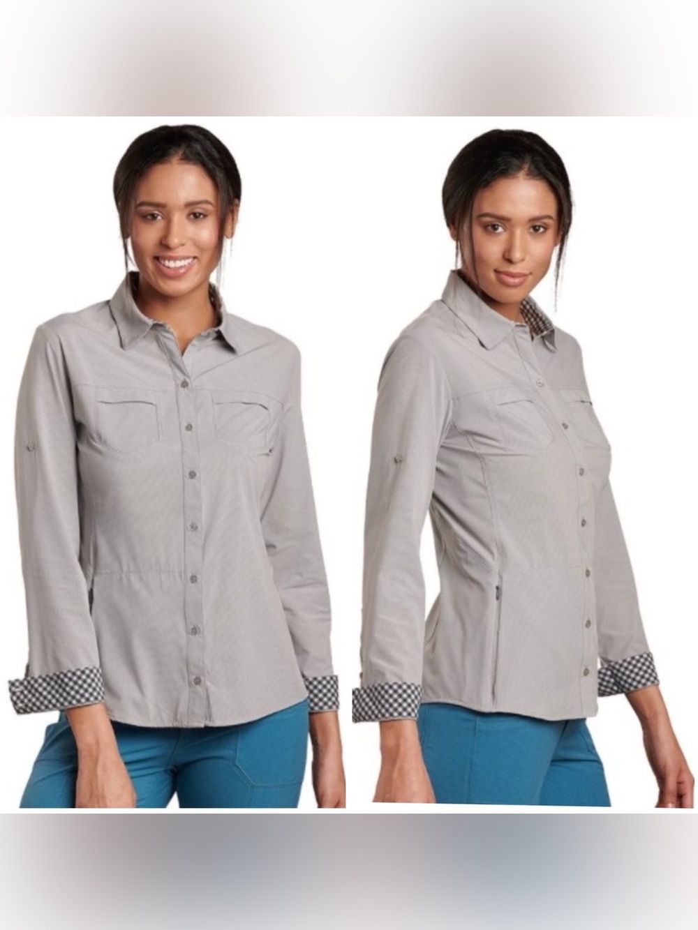 Kuhl Women’s Ezra Grey Button Down Shirt Size L Outdoor Gorpcore Hiking